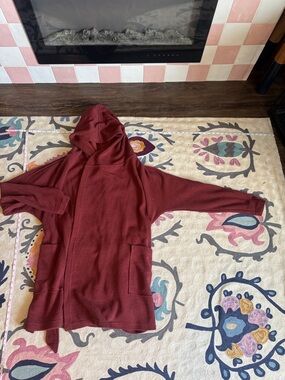 Free People rust-red hooded open cardigan